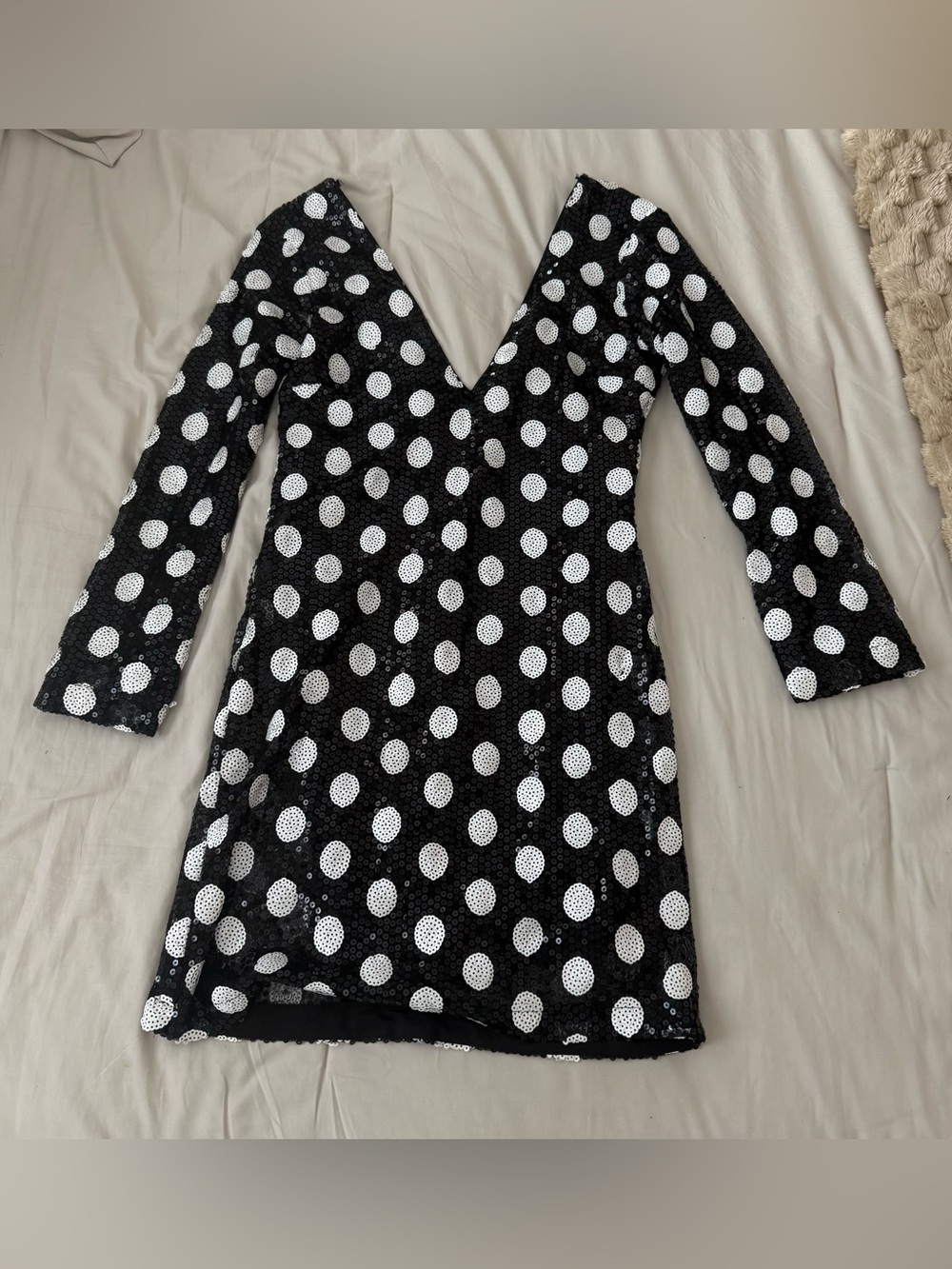 Nasty Gal Black Sequin Polka Dot Long-Sleeve Dress size XL